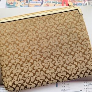 Coach Tan and Gold Tablet Sleeve